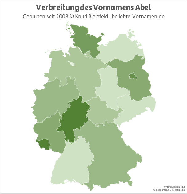 Im Saarland und in Hessen ist der Name Abel besonders beliebt.