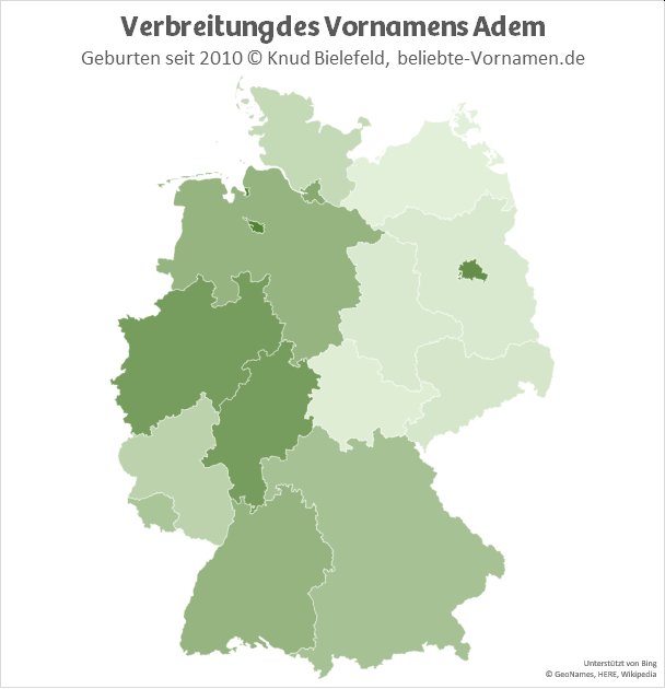 In Berlin und Bremen kommt der Name Adem häufiger vor als in den anderen Bundesländern.