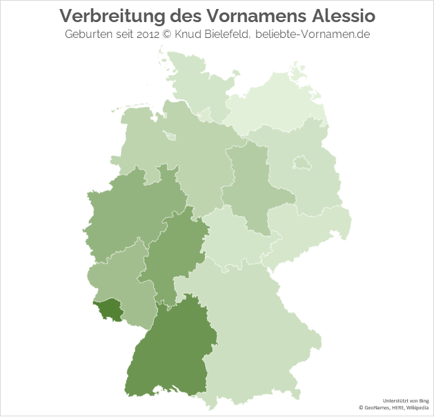 Im Süd-Westen Deutschlands ist der Name Alessio besonders beliebt.