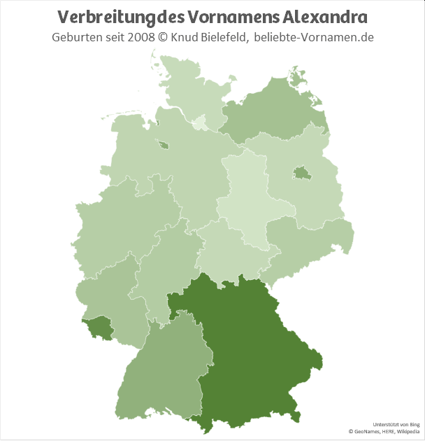 In Bayern und im Saarland ist der Name Alexandra besonders beliebt.