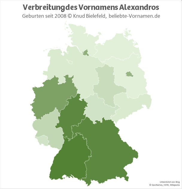 In Hessen, Bayern und Baden-Württemberg ist der Name Alexandros besonders beliebt.