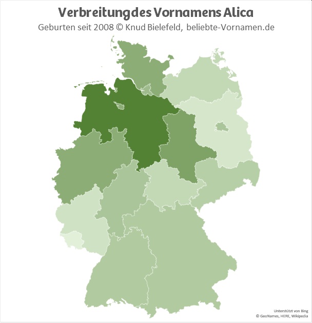 Besonders beliebt ist der Name Alica in Niedersachsen.