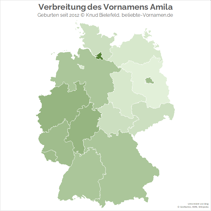 In Hamburg ist der Name Amila besonders beliebt und in Brandenburg besonders unbeliebt.
