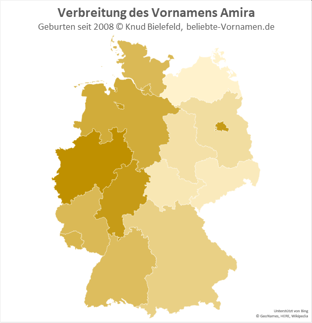 Am beliebtesten ist der Name Amira in Nordrhein-Westfalen.