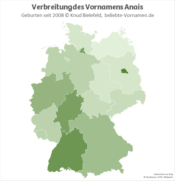 Am beliebtesten ist der Name Anais in Berlin und in Baden-Württemberg.