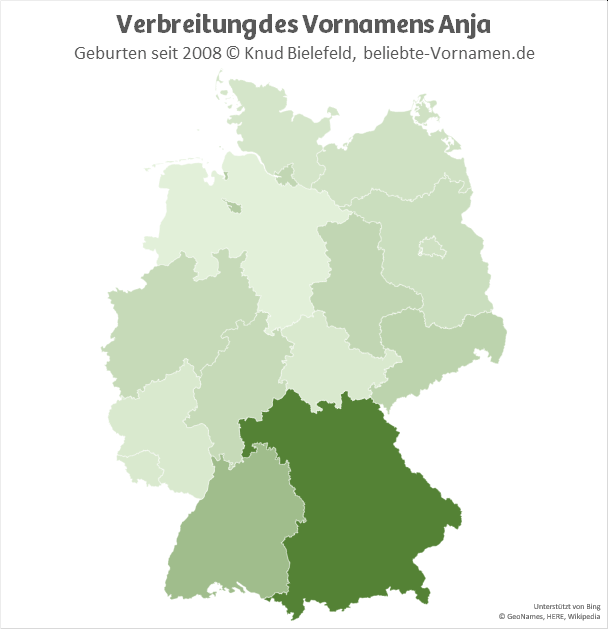 Vor mehreren Jahrzehnten war Anja in ganz Deutschland populär, aber jetzt wird der Name vor allem in Bayern noch vergeben.