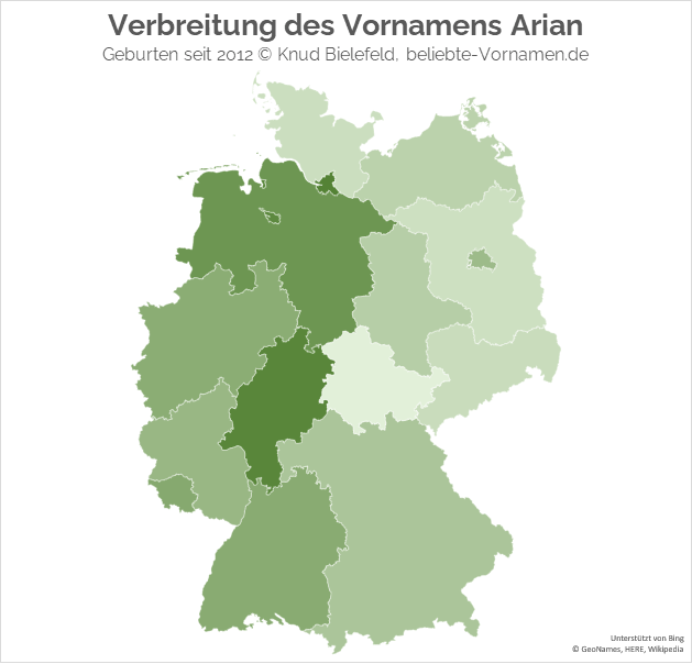 In den Bundesländern Hamburg und Hessen ist der Name Arian besonders beliebt.