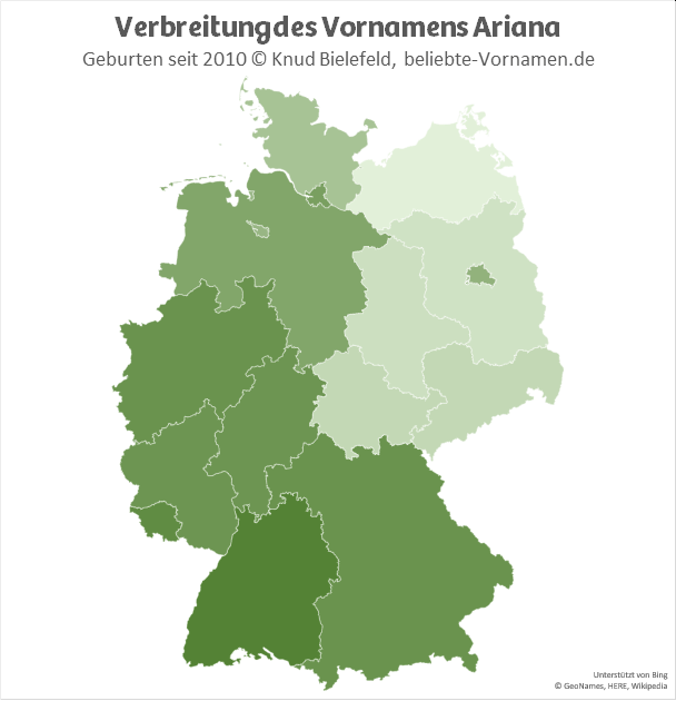 Am beliebtesten ist der Name Ariana in Baden-Württemberg.