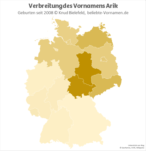 Besonders beliebt ist der Name Arik in Sachsen-Anhalt und in Thüringen.