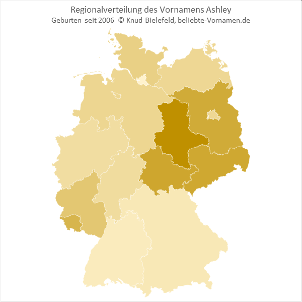 Am beliebtesten ist der Name Ashley in Sachsen-Anhalt.