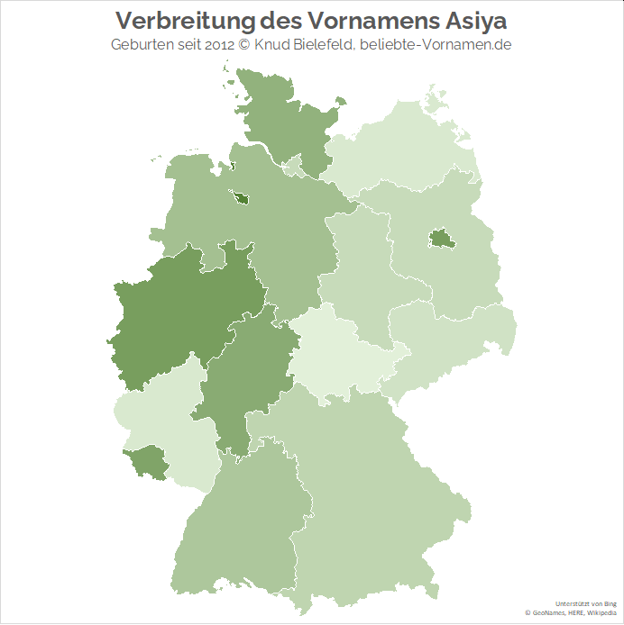 In Berlin, Bremen und Nordrhein-Westfalen ist der Name Asiya besonders beliebt.