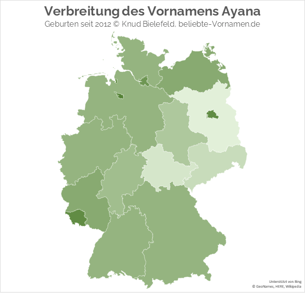 In Bremen, Berlin und im Saarland ist der Name Ayana beliebter als anderswo.