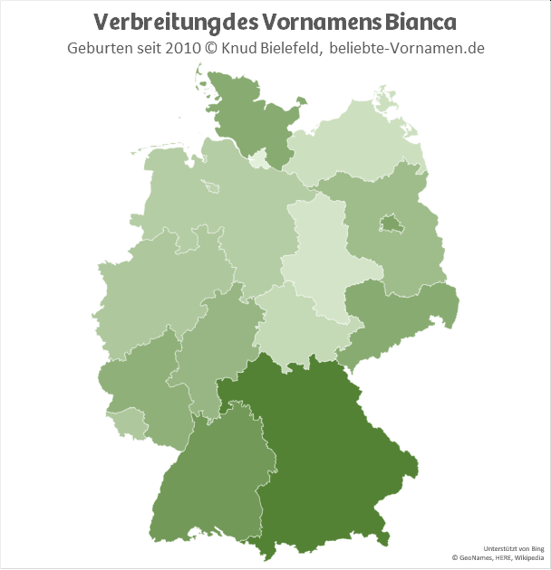 Am beliebtesten ist der Name Bianca in Bayern.