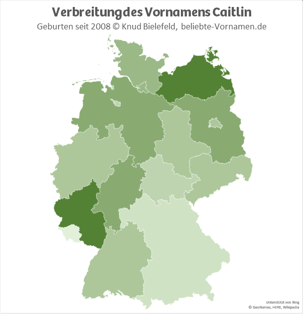 Am beliebtesten ist der Name Caitlin in Mecklenburg-Vorpommern und in Rheinland-Pfalz.