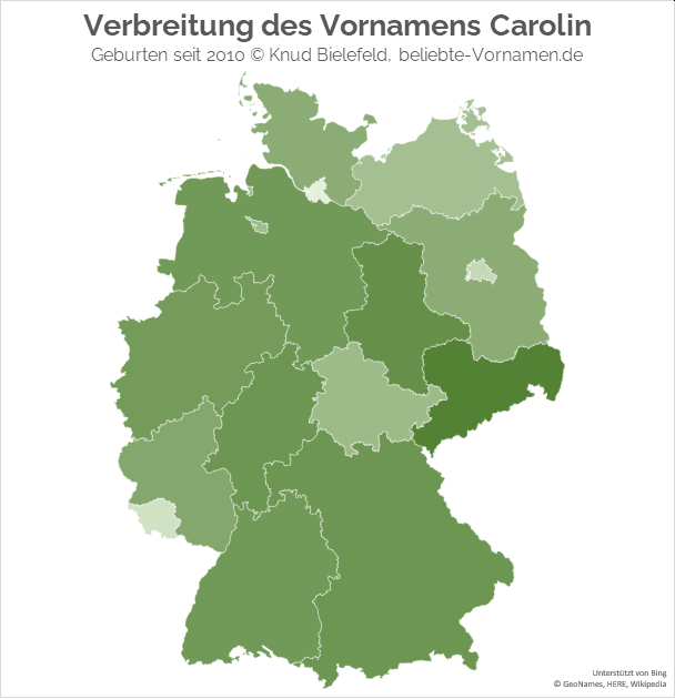 Am beliebtesten ist der Name Carolin in Sachsen und am unbeliebtesten in Hamburg.