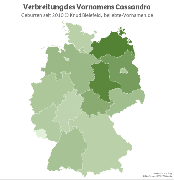 In Mecklenburg-Vorpommern und Sachsen-Anhalt ist der Name Cassandra besonders beliebt.