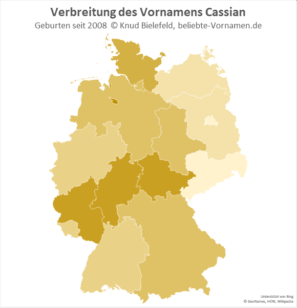 Von Rheinland-Pfalz über Hessen nach Thüringen zieht sich ein Band durch Deutschland, in dem der Name Cassian besonders populär ist.