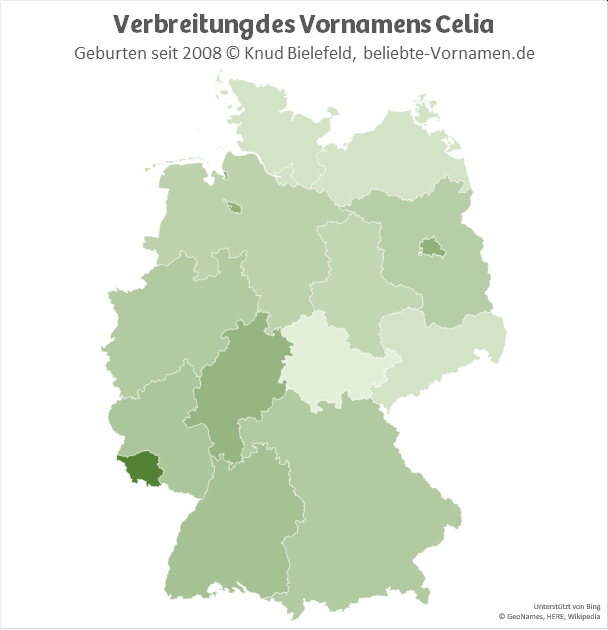 Am beliebtesten ist der Name Celia im Saarland.