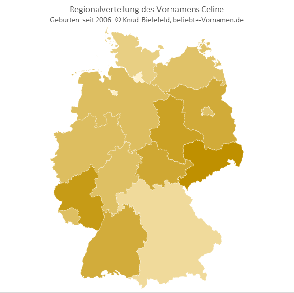 Am beliebtesten ist der Name Celine in den Bundesländern Sachsen und Rheinland-Pfalz.