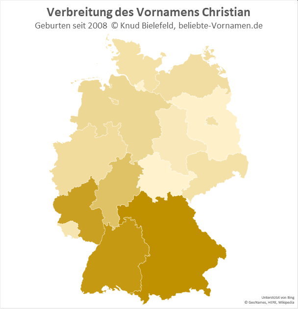 In Süddeutschland ist der Name Christian viel beliebter als in Norddeutschland.