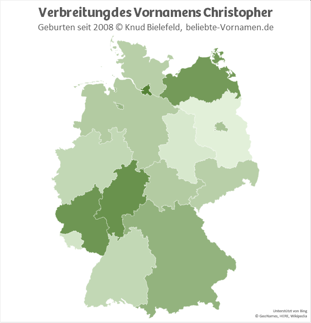Am beliebtesten ist der Name Christopher in Hamburg und in Hessen.