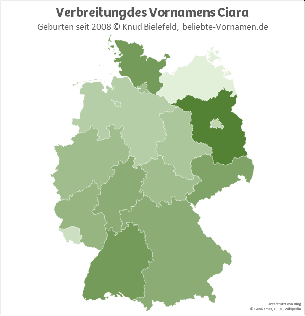 Am beliebtesten ist der Namen Ciara in Brandenburg.