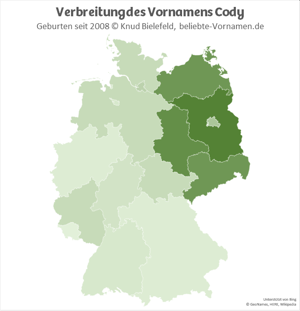 Im Osten Deutschlands ist der Name Cody wesentlich beliebter als im Westen.
