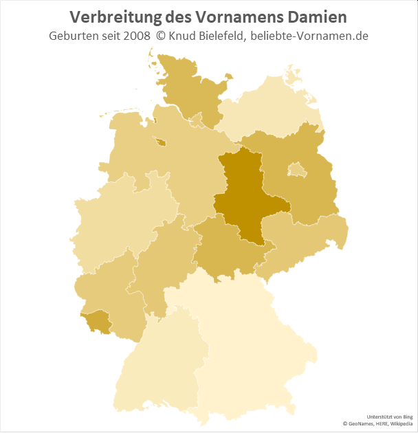 Am beliebtesten ist der Name Damien in Sachsen-Anhalt.