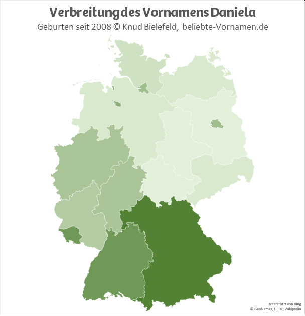 Besonders beliebt ist der Name Daniela in Bayern.