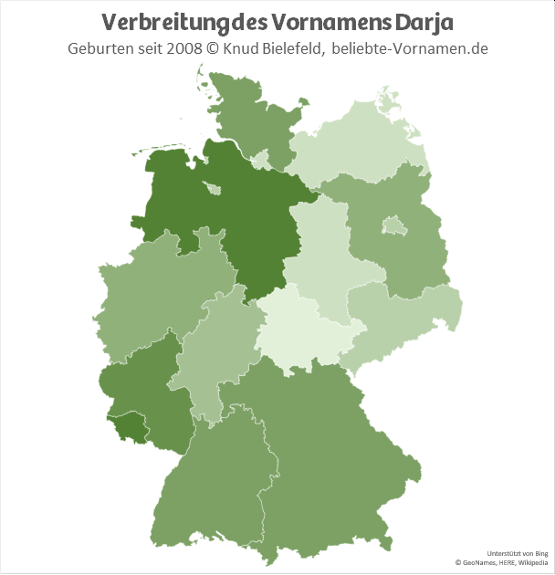 Am beliebtesten ist der Name Darja in Niedersachsen und im Saarland.