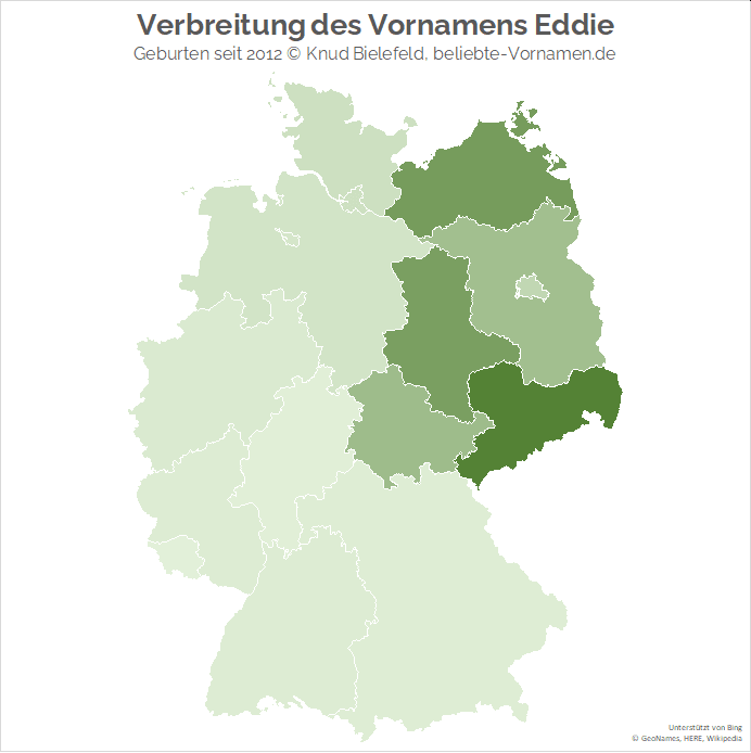 Der Name Eddie ist fast ausschließlich im Gebiet der ehemaligen DDR gebräuchlich. Das gilt auch für die Schreibvariante Eddy.