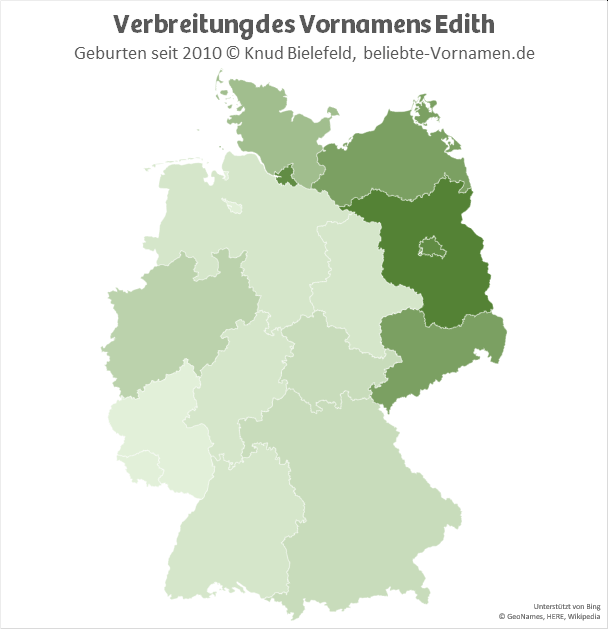 Am beliebtesten ist der Name Edith in den Bundesländern Brandenburg und Hamburg.