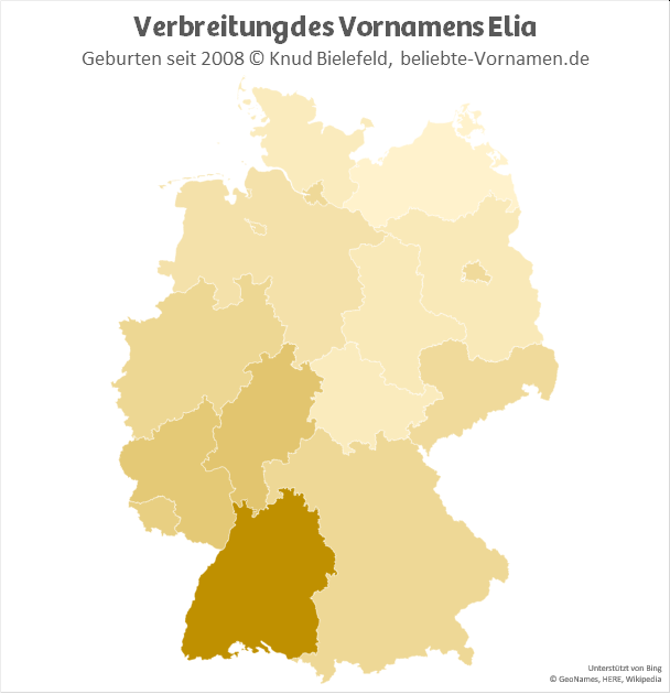 Am beliebtesten ist der Name Elia in Baden-Württemberg.