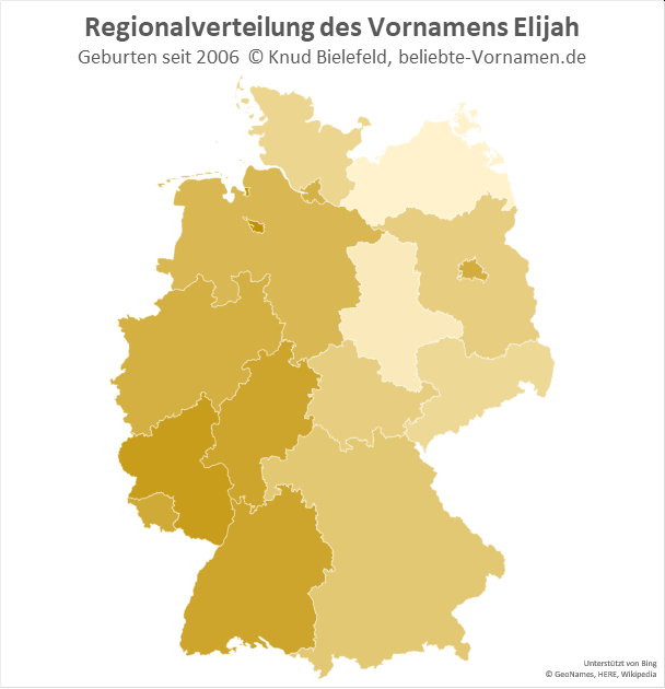In Bremen und Rheinland-Pfalz ist der Name Elijah besonders beliebt.