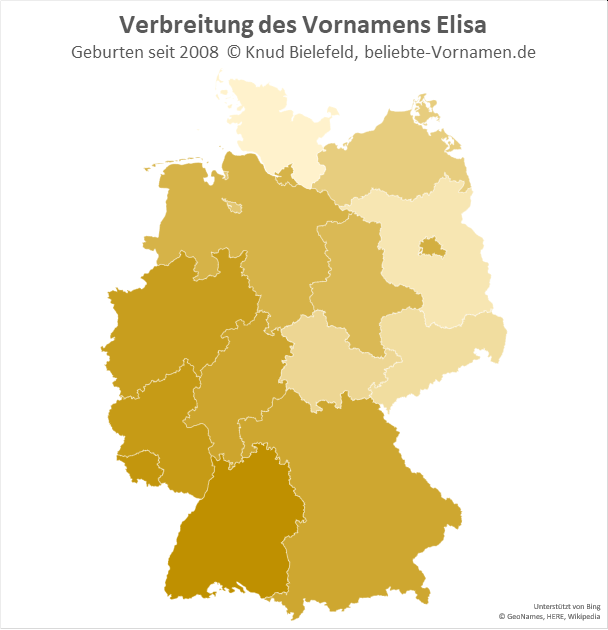Am beliebtesten ist der Name Elisa in Baden-Württemberg.