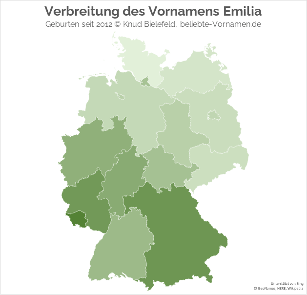 In Bayern und im Saarland ist der Name Emilia besonders beliebt.