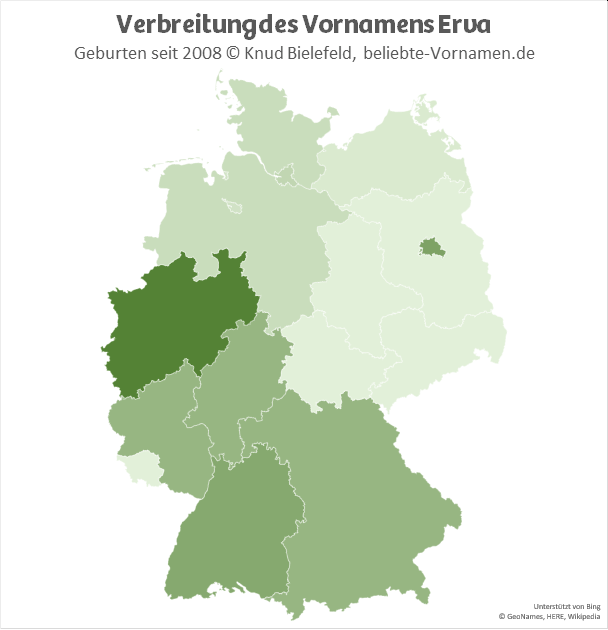 Am beliebtesten ist der Name Erva in Nordrhein-Westfalen.