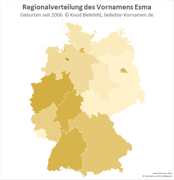 Am beliebtesten ist der Name Esma in Bremen und in Nordrhein-Westfalen.