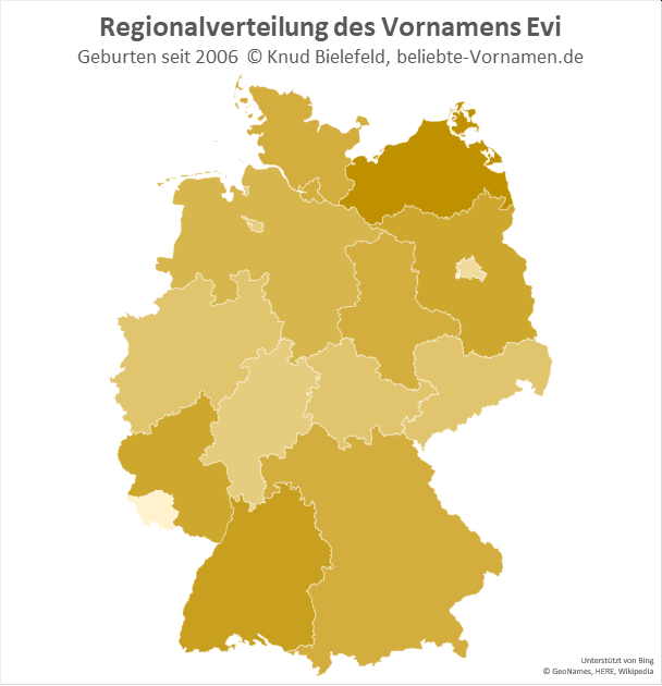 Am beliebtesten ist der Name Evi in Mecklenburg-Vorpommern.