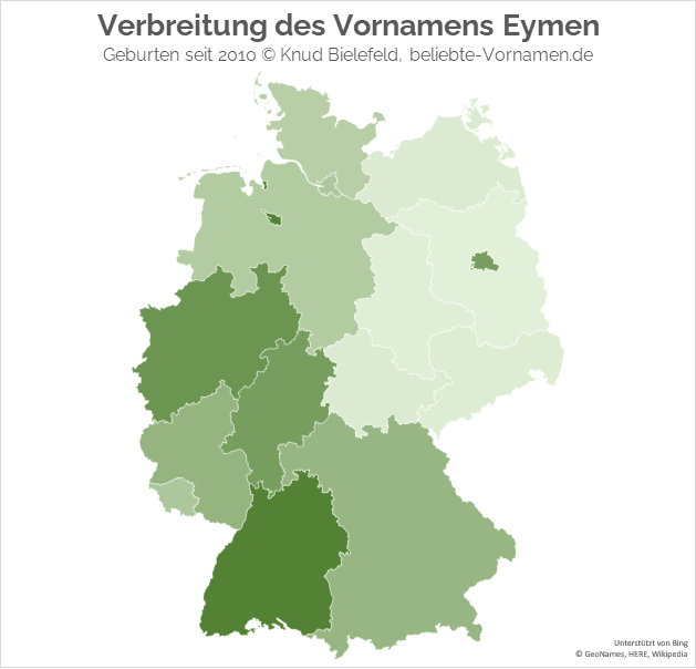 In den Bundesländern Bremen und Baden-Württemberg ist der Name Eymen besonders beliebt.
