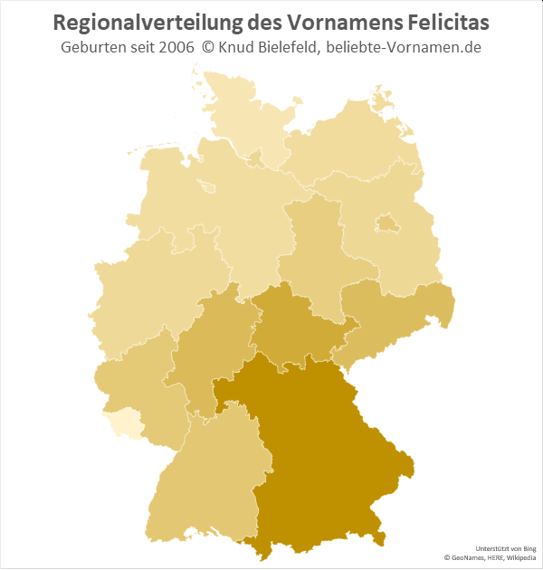 Am beliebtesten ist der Name Felicitas in Bayern.
