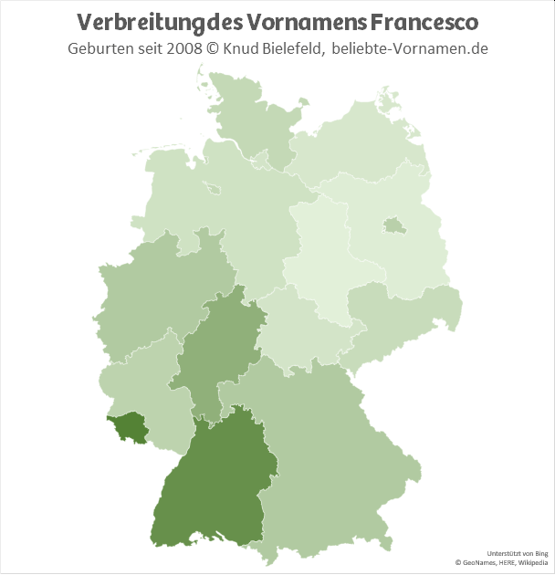 Am beliebtesten ist der Name Francesco im Saarland und in Baden-Württemberg.