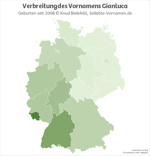 Am beliebtesten ist der Name Gianluca im Saarland und in Baden-Württemberg.