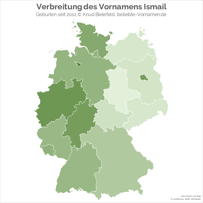 Am beliebtesten ist der Name Ismail in den Bundesländern Nordrhein-Westfalen und Bremen.