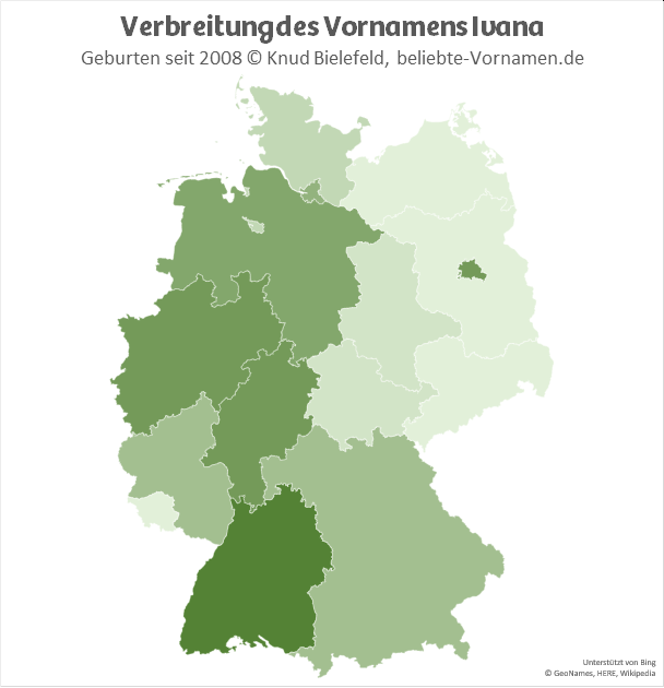 Am beliebtesten ist der Name Ivana in Baden-Württemberg.