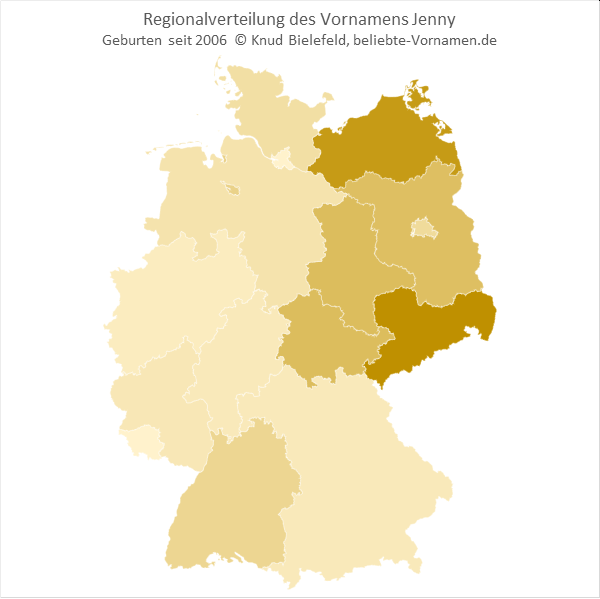 Am beliebtesten ist der Name Jenny in Sachsen und in Mecklenburg-Vorpommern.