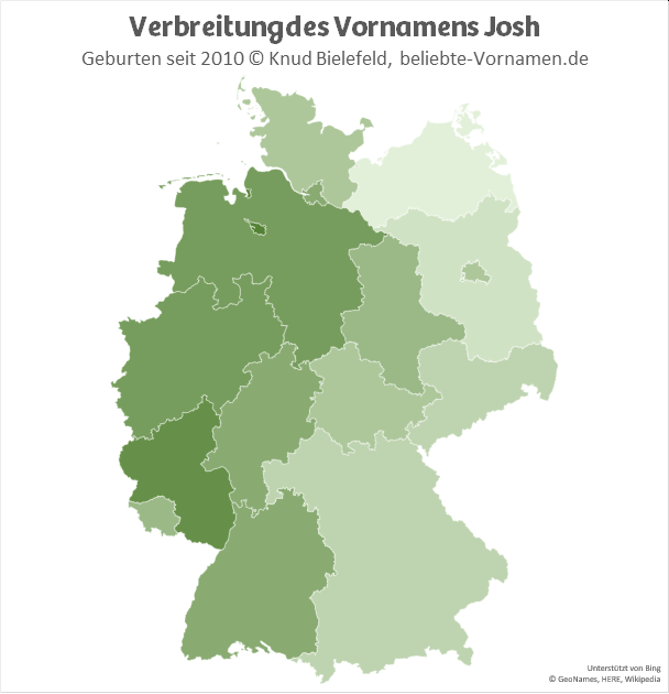 In den Bundesländern Bremen und Rheinland-Pfalz ist der Name Josh besonders beliebt.