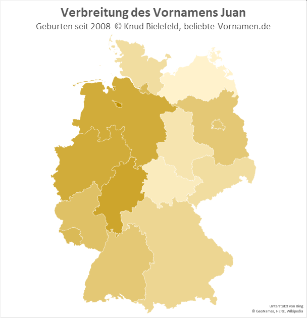 Am beliebtesten ist der Name Juan in Bremen und in Hessen.