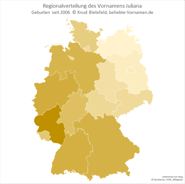 In Rheinland-Pfalz ist der Name Juliana besonders beliebt.