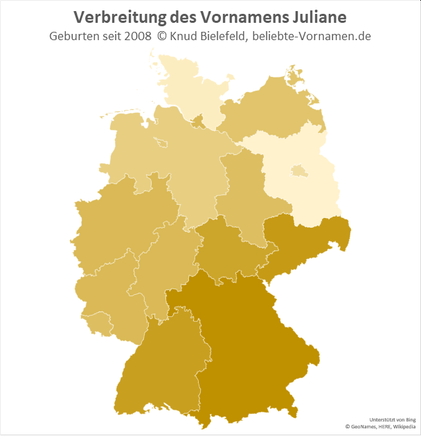 Der Name Juliane ist vor allem in Bayern populär.